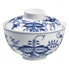 Sch&uuml;ssel m.Deck., Zwiebelmuster, kobaltblau, wei&szlig;er Rand, H 9,4 cm