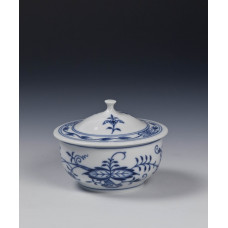 Dose,rund, Zwiebelmuster, kobaltblau, weißer Rand, 10,5 cm