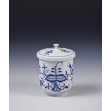 Becher m.Deckel, Zwiebelmuster, kobaltblau, weißer Rand, 0,18 l