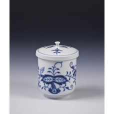 Becher m.Deckel, Zwiebelmuster, kobaltblau, weißer Rand, 0,2 l