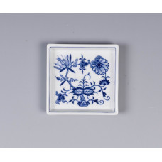 Sch&auml;lchen, eckig, Zwiebelmuster, kobaltblau, wei&szlig;er Rand, 8x8 cm