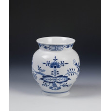 Vase, Zwiebelmuster, kobaltblau, weißer Rand, H 15 cm
