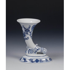 Vase, Zwiebelmuster, kobaltblau, weißer Rand, H 11 cm