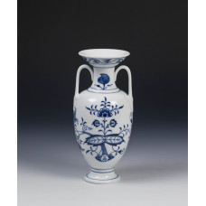 Vase, Zwiebelmuster, kobaltblau, weißer Rand, H 19 cm