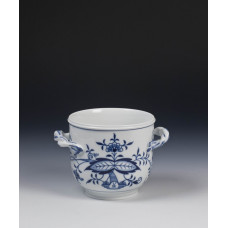 Blumentopf, Zwiebelmuster, kobaltblau, weißer Rand, H 11 cm