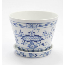 Blumentopf, Zwiebelmuster, kobaltblau, weißer Rand, H 14,5 cm