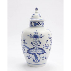 Vase, Zwiebelmuster, kobaltblau, weißer Rand, H 33 cm