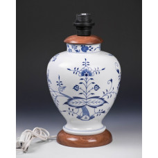 Lampe, Zwiebelmuster, kobaltblau, weißer Rand, 22 cm