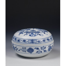 Dose, Zwiebelmuster, kobaltblau, weißer Rand, 15 cm