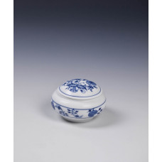 Dose, Zwiebelmuster, kobaltblau, weißer Rand, 8 cm