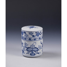 Dose, Zwiebelmuster, kobaltblau, weißer Rand, 10,7 cm