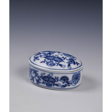 Dose, Zwiebelmuster, kobaltblau, weißer Rand, 8x6 cm