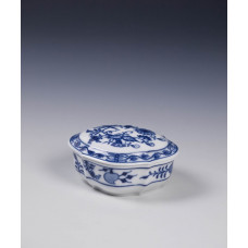 Dose, Zwiebelmuster, kobaltblau, weißer Rand, L 9,5 cm