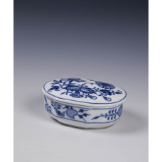 Dose, Zwiebelmuster, kobaltblau, weißer Rand, L 9,5 cm