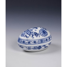 Dose, Zwiebelmuster, kobaltblau, weißer Rand, 12x8 cm