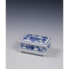 Dose, Zwiebelmuster, kobaltblau, weißer Rand, 7,5x5,5 cm