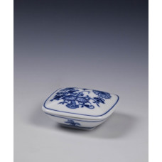 Dose, Zwiebelmuster, kobaltblau, weißer Rand, 7,5x7,5 cm