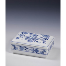 Dose, Zwiebelmuster, kobaltblau, weißer Rand, 11x8,5 cm
