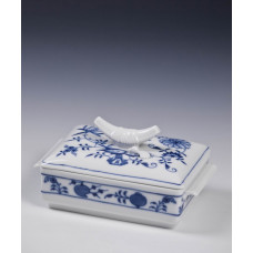 Dose, Zwiebelmuster, kobaltblau, weißer Rand, 12x8,5 cm