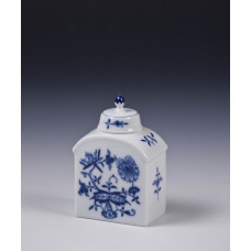 Teedose, Zwiebelmuster, kobaltblau, weißer Rand, H 9,5 cm