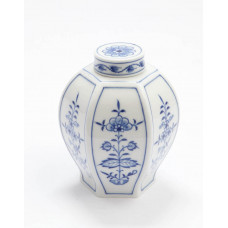 Teedose, Zwiebelmuster, kobaltblau, weißer Rand, 12,5 cm