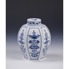 Dose, Zwiebelmuster, kobaltblau, weißer Rand, 14,5 cm