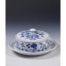 Käsedose, Zwiebelmuster, kobaltblau, weißer Rand, 10,5 cm