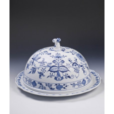 Käsedose, Zwiebelmuster, kobaltblau, weißer Rand, 18,5 cm