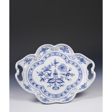 Platte, Zwiebelmuster, kobaltblau, wei&szlig;er Rand, 27x30 cm