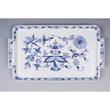 Platte, Zwiebelmuster, kobaltblau, wei&szlig;er Rand, 37,5x22 cm