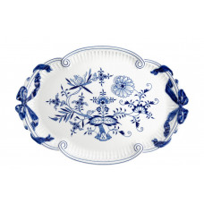 Platte, oval, Zwiebelmuster, kobaltblau, wei&szlig;er Rand, L 40 cm