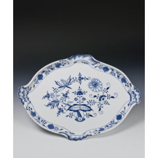 Platte, oval, Zwiebelmuster, kobaltblau, wei&szlig;er Rand, 46x33 cm