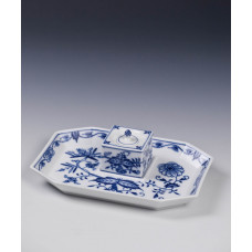 Schreibzeug, Zwiebelmuster, kobaltblau, weißer Rand, 18x13 cm