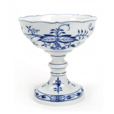 Schale auf Fu&szlig;, Zwiebelmuster, kobaltblau, wei&szlig;er Rand, 16 cm