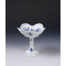 Schale auf Fu&szlig;, Zwiebelmuster, kobaltblau, wei&szlig;er Rand, H 15 cm