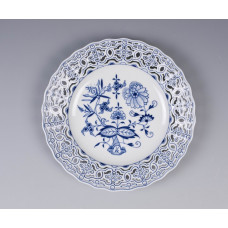 Teller, durchbr., Zwiebelmuster, kobaltblau, weißer Rand, ø 21 cm