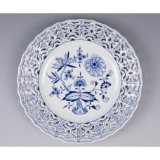 Teller, durchbr., Zwiebelmuster, kobaltblau, weißer Rand, ø 24 cm