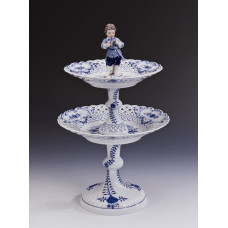 Etagere,durchbr. mit Gärtner, Zwiebelmuster, kobaltblau, weißer Rand, 46,5 cm