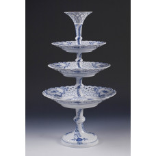 Etagere,durchbr. mit Vase, Zwiebelmuster, kobaltblau, weißer Rand, 62,5 cm