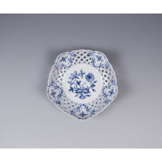 Schale, durchbr., Zwiebelmuster, kobaltblau, weißer Rand, ø 18 cm