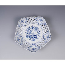 Schale, durchbr., Zwiebelmuster, kobaltblau, weißer Rand, ø 23 cm