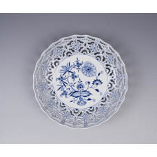 Schale, durchbr., Zwiebelmuster, kobaltblau, weißer Rand, ø 24 cm