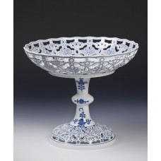 Schale auf Fu&szlig; durchbrochen, Zwiebelmuster, kobaltblau, wei&szlig;er Rand, 22 cm