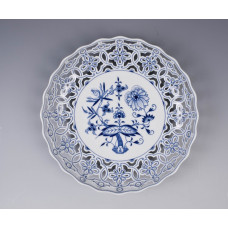 Schale,durchbr., Zwiebelmuster, kobaltblau, weißer Rand, 28 cm