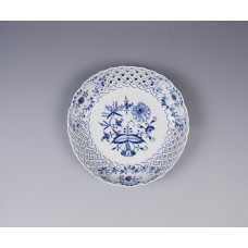 Schale, durchbr. rund, Zwiebelmuster, kobaltblau, weißer Rand, ø 21 cm
