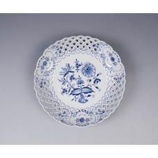 Schale, durchbr. rund, Zwiebelmuster, kobaltblau, weißer Rand, ø 25 cm