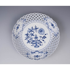 Schale,durchbr. rund, Zwiebelmuster, kobaltblau, weißer Rand, ø 27 cm