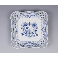 Schale, durchbr., Zwiebelmuster, kobaltblau, weißer Rand, L 18,5 cm