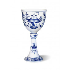 Weinbecher mit Stiel, Zwiebelmuster, kobaltblau, weißer Rand