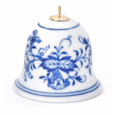 Miniatur-Glocke, Zwiebelmuster, kobaltblau, weißer Rand, H 5 cm